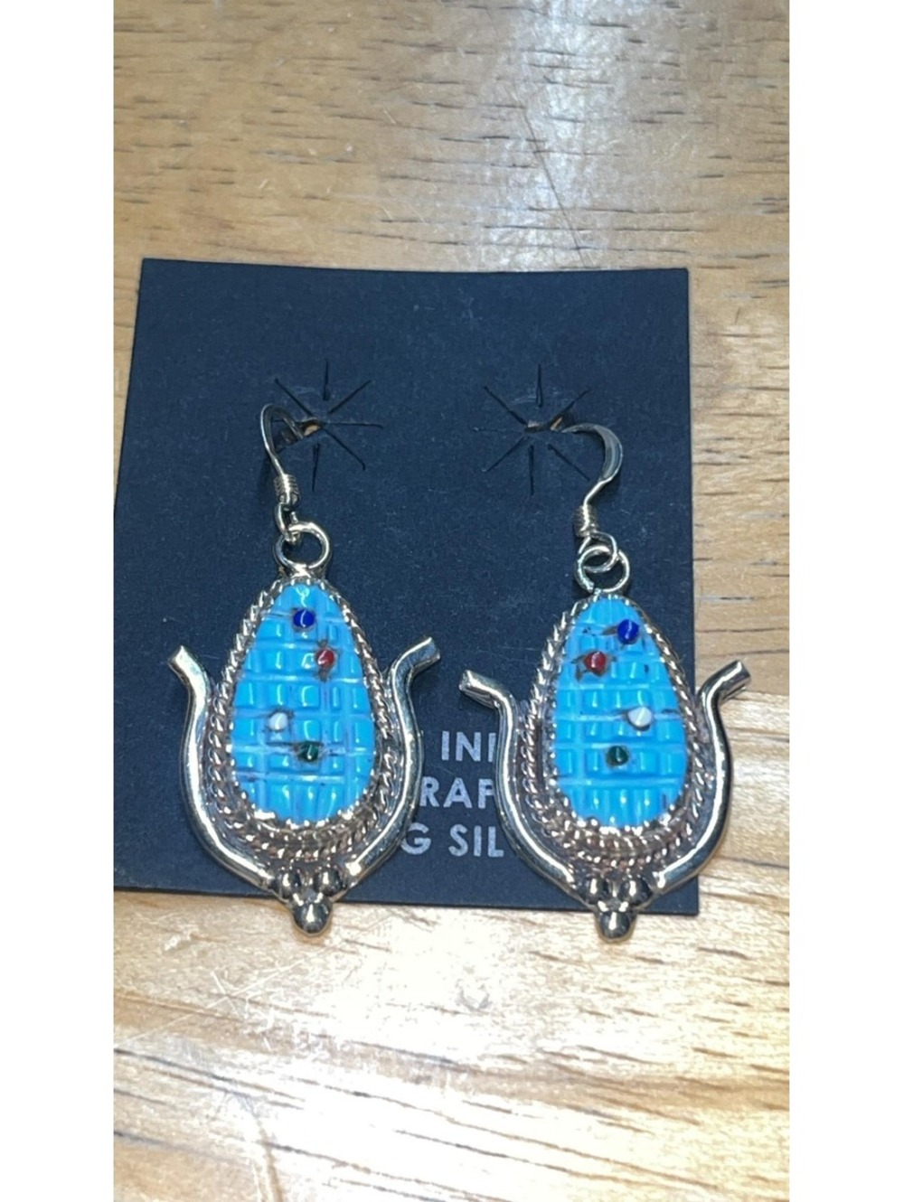 Zuni sterling silver corn design earrings traditional turquoise earrings Beverly
